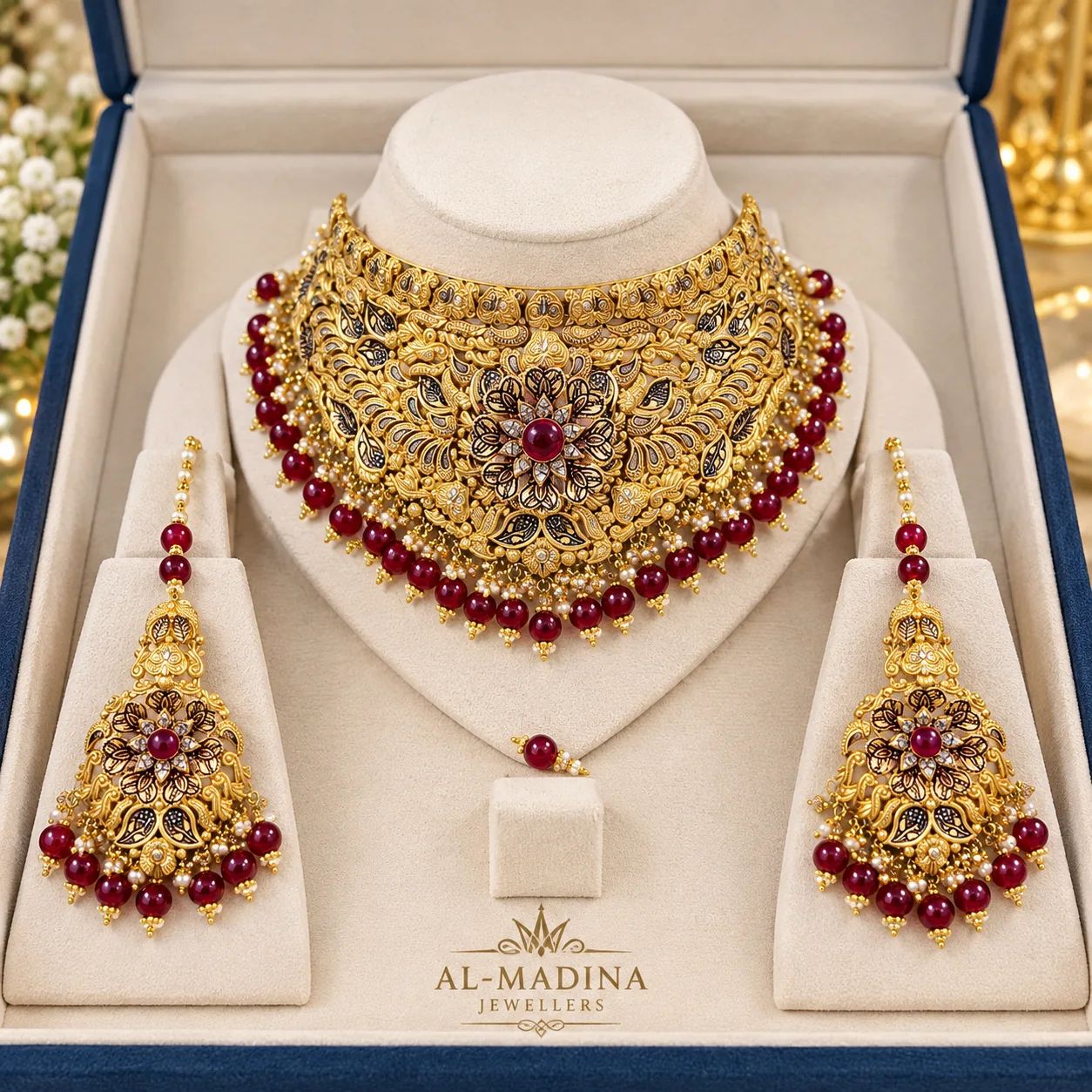 Royal Maroon Filigree Choker Set