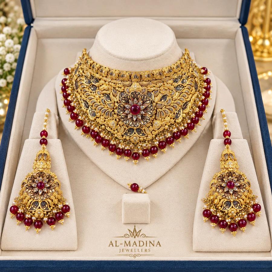 Royal Maroon Filigree Choker Set