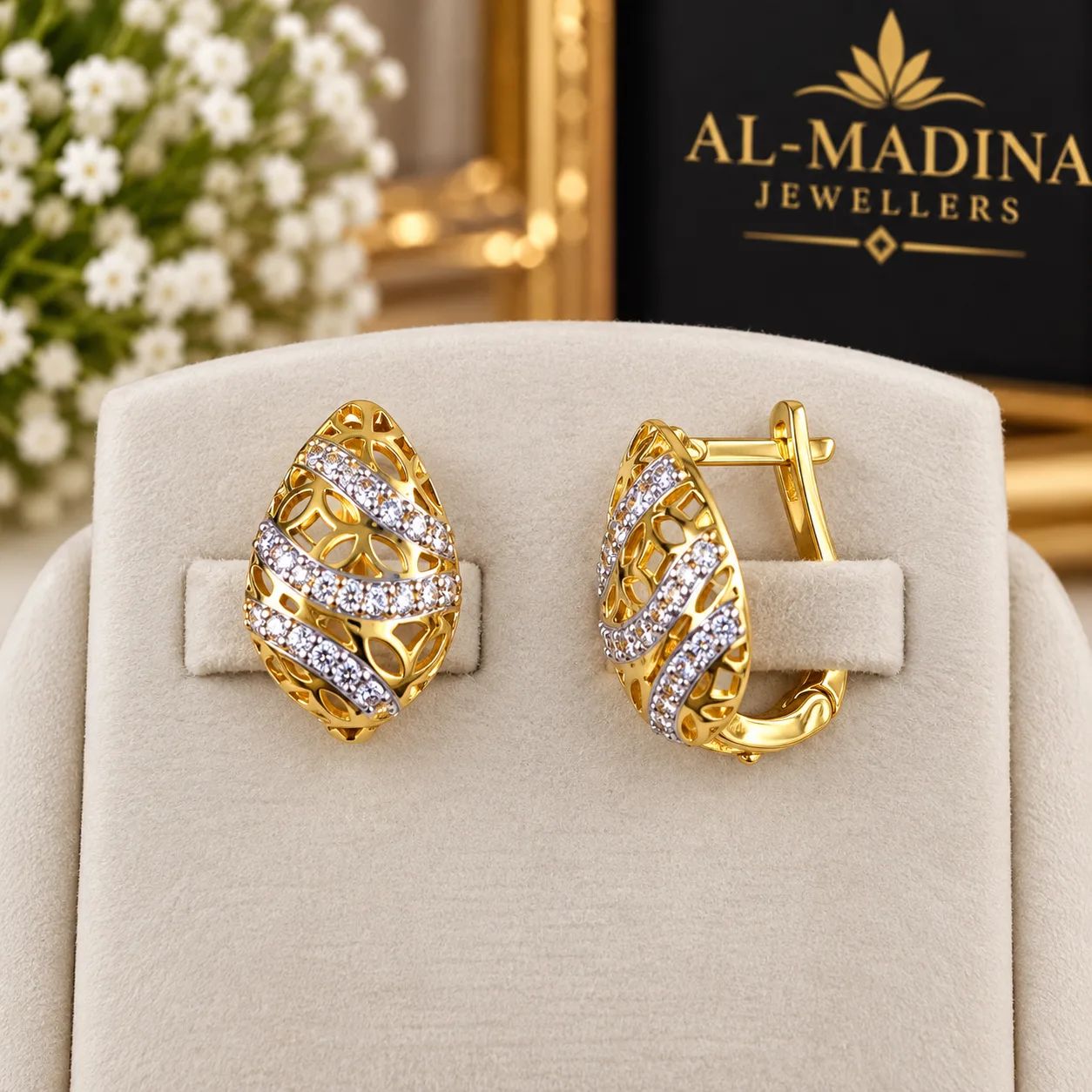 Zarqash Gold Diamond Style Earrings view 2