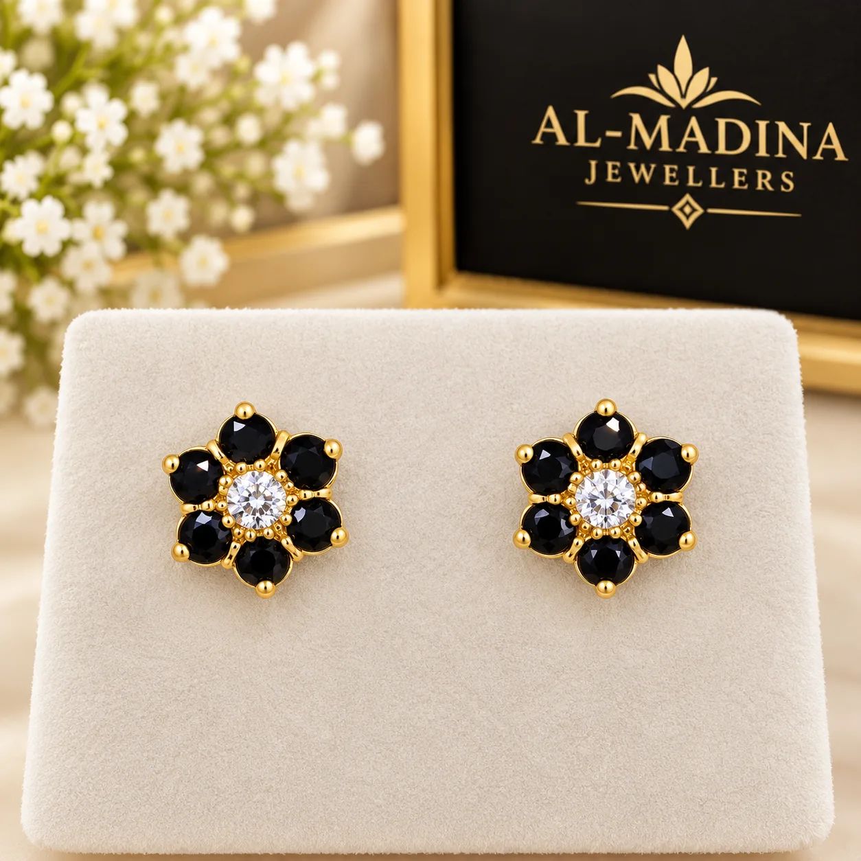 Midnight Bloom Gold Ear Tops