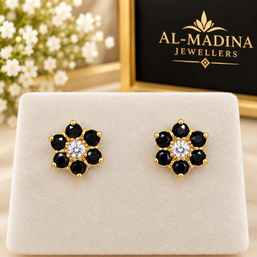 Midnight Bloom Gold Ear Tops