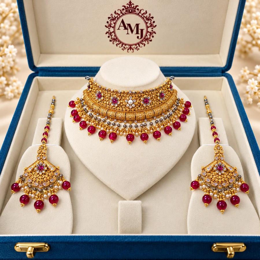 Mehr-e-Gul Ruby Ghani Gold Set