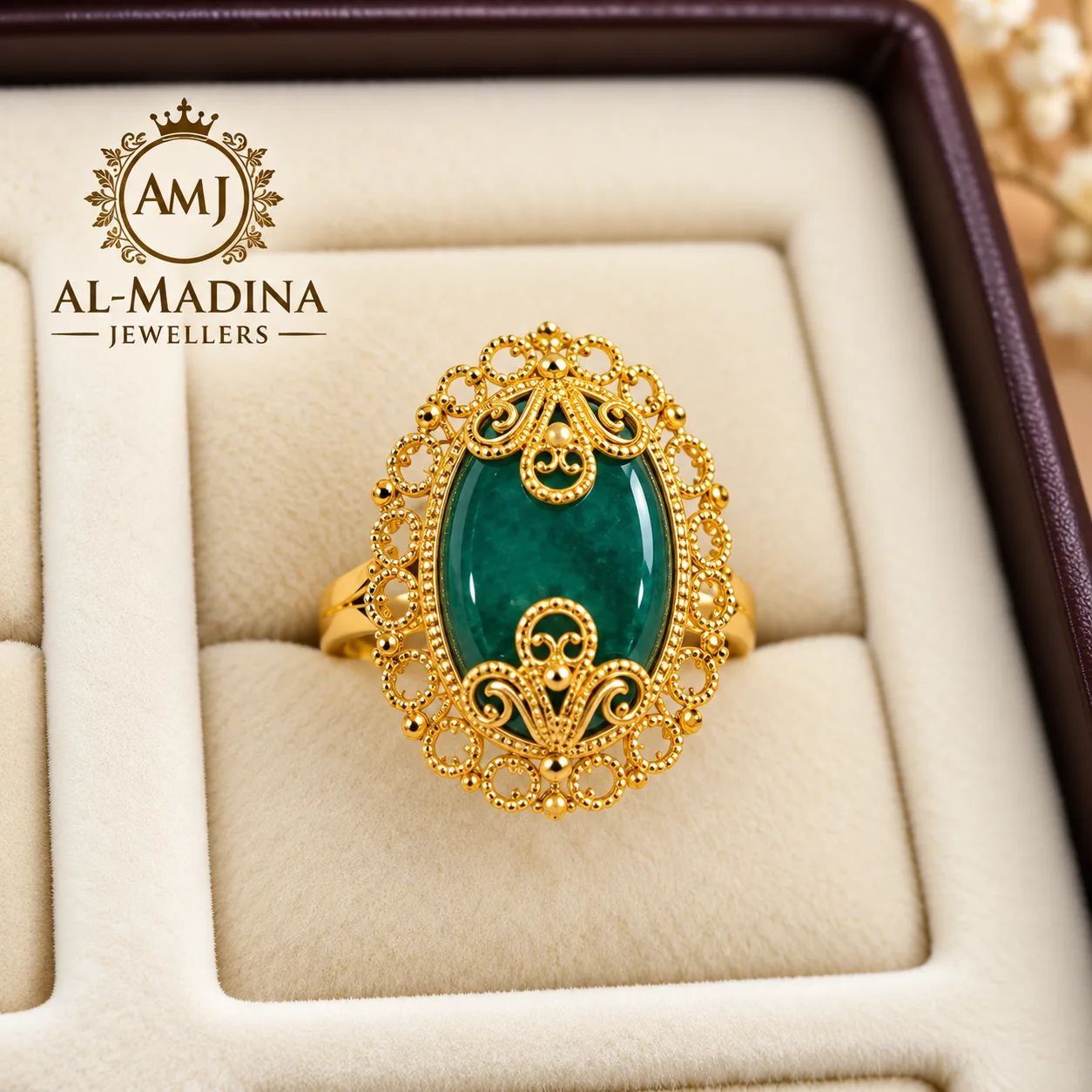 Zareen Emerald Filigree Gold Ring