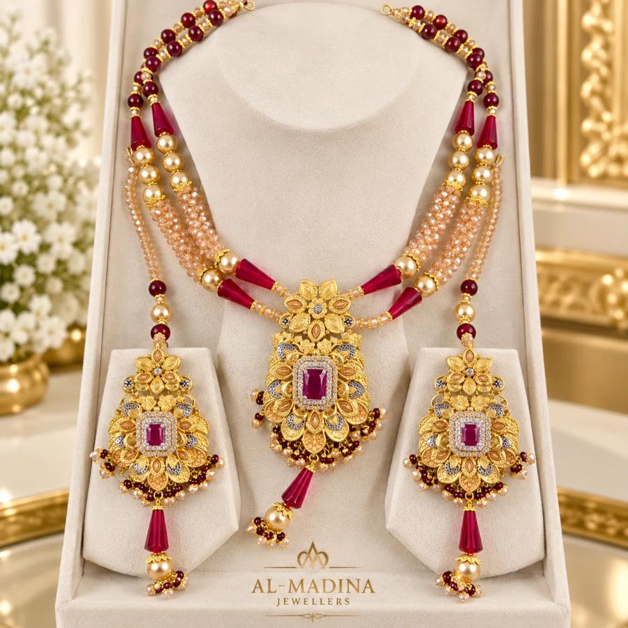 Royal Maroon Crystal Blossom Set
