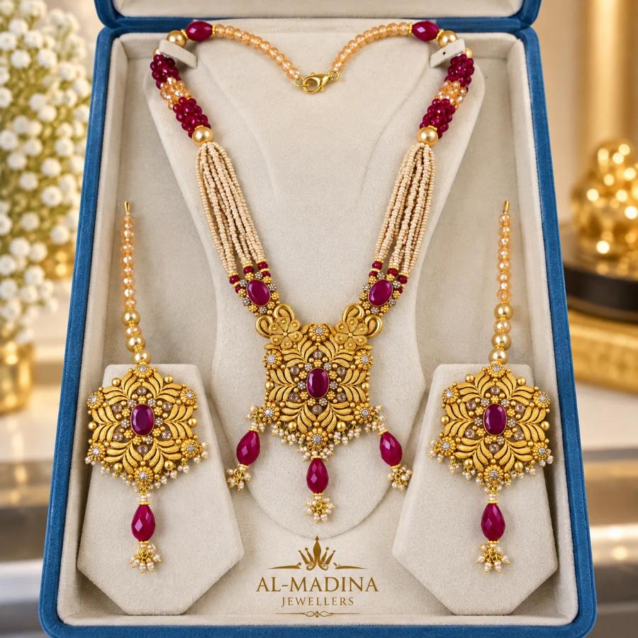 Royal Ruby Floral Gold Short Set